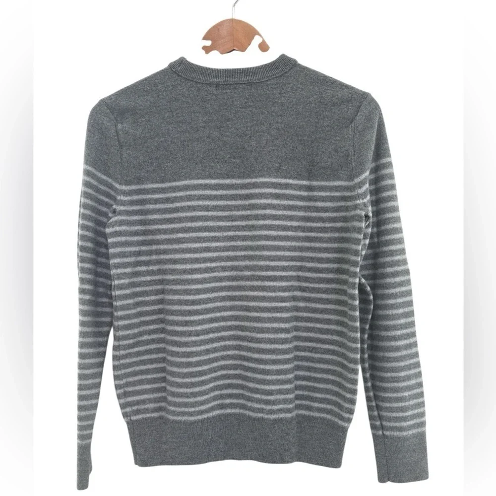 Banana Republic Wool Charcoal and Light Gray Striped Crewneck Sweater